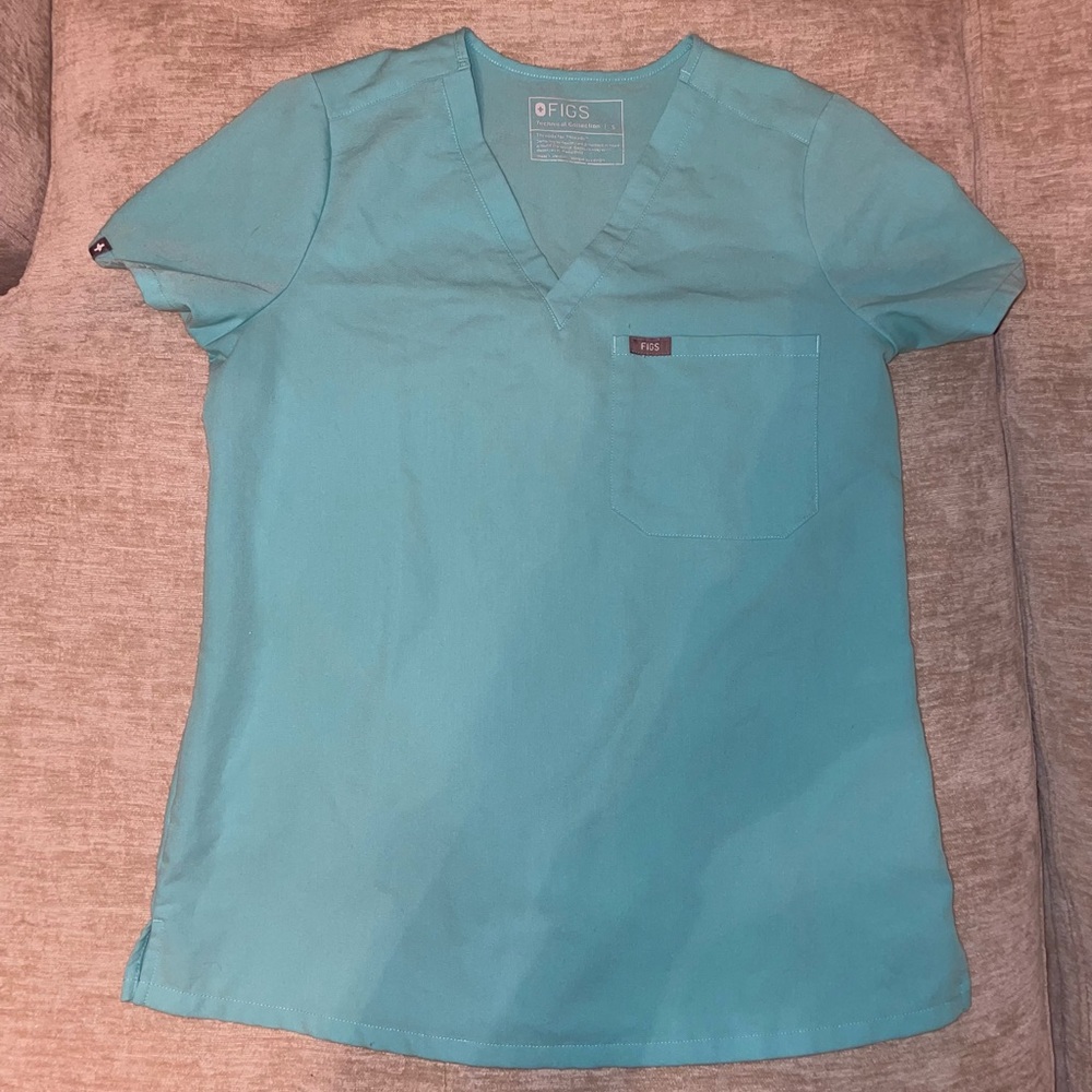 Figs Women's Scrub Top in Aqua Blue
